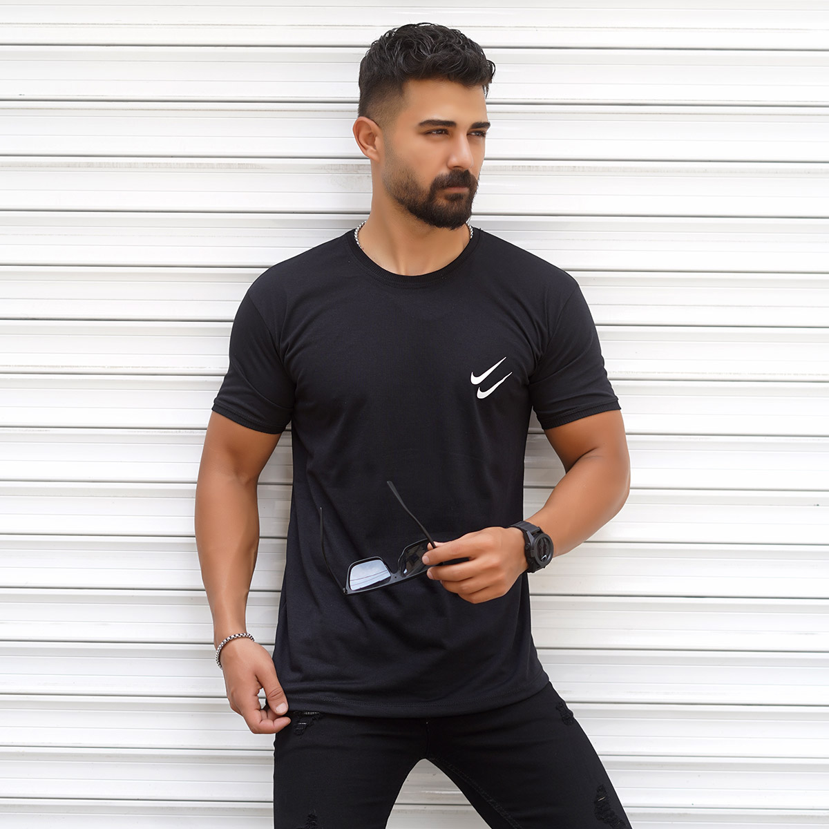 تیشرت مردانه مشکی نایک مدل Atin