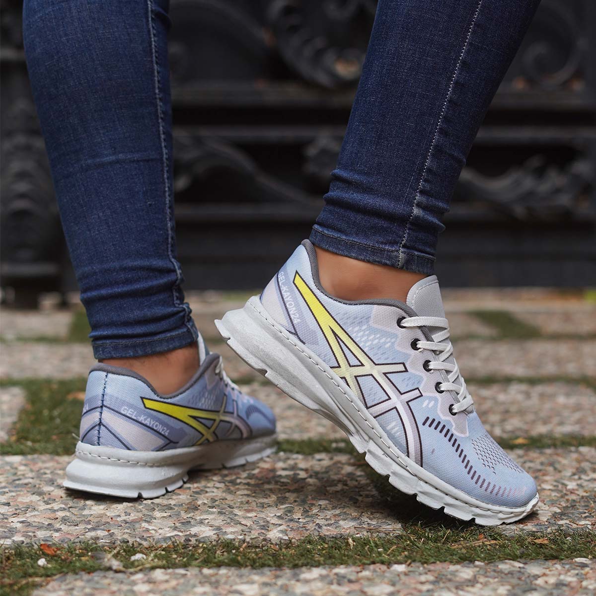 کفش مردانه اسیکس طوسی زرد (T) مدل dahak