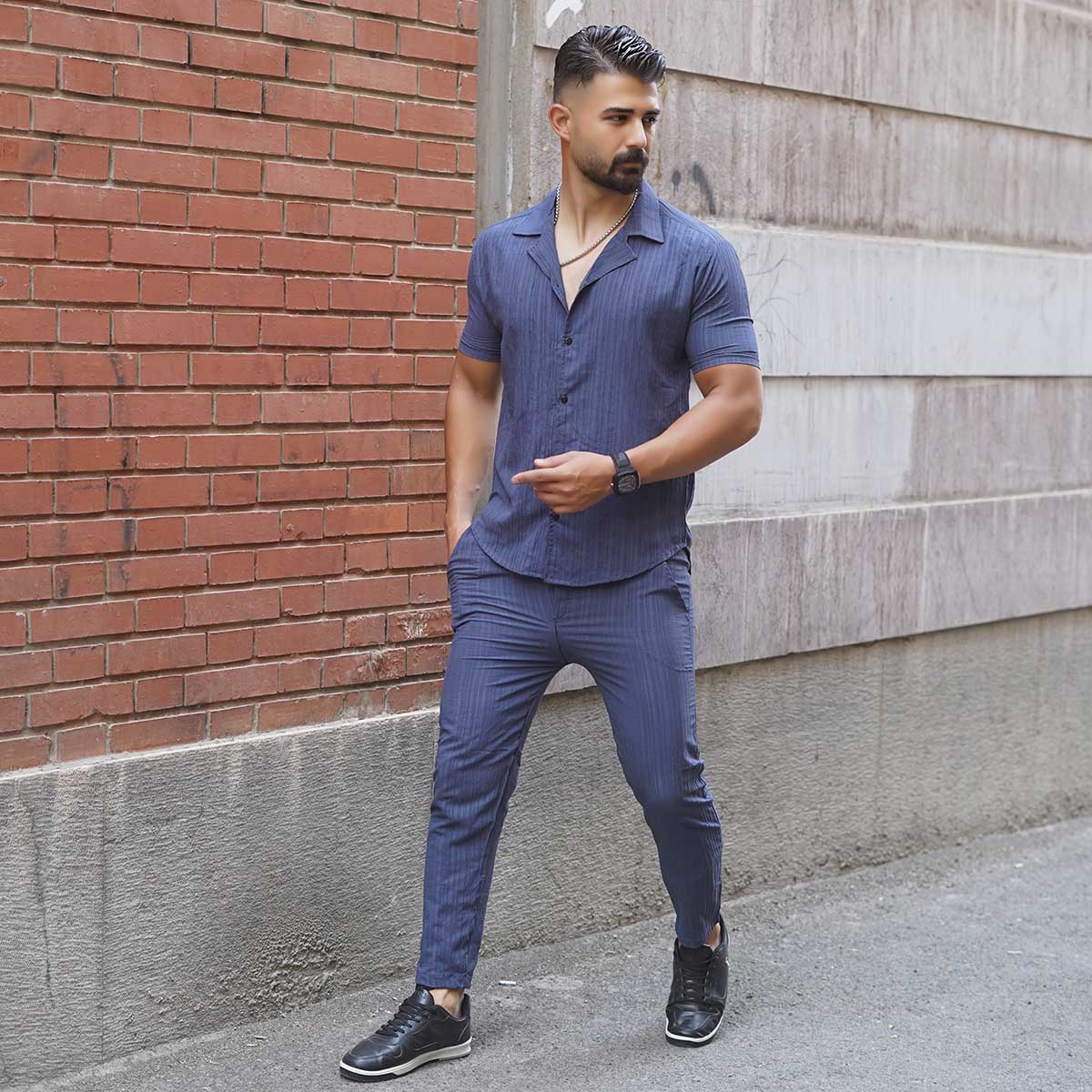 ست پیراهن شلوار مراکشی مردانه طوسی مدل Pasha