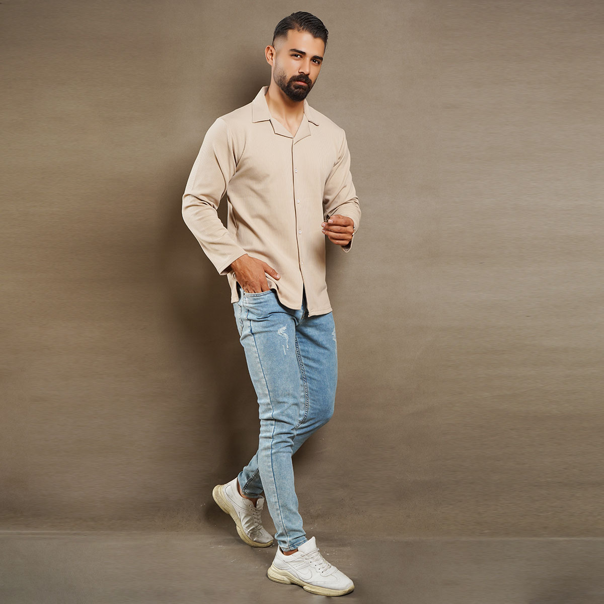 پیراهن مردانه کرم مدل Atila