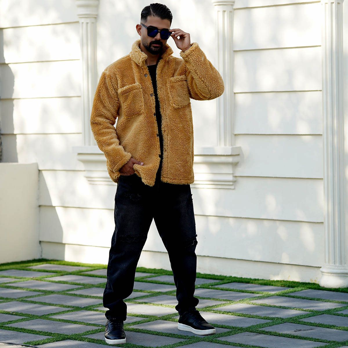 ژاکت مردانه جیب دار خردلی مدل TEDI