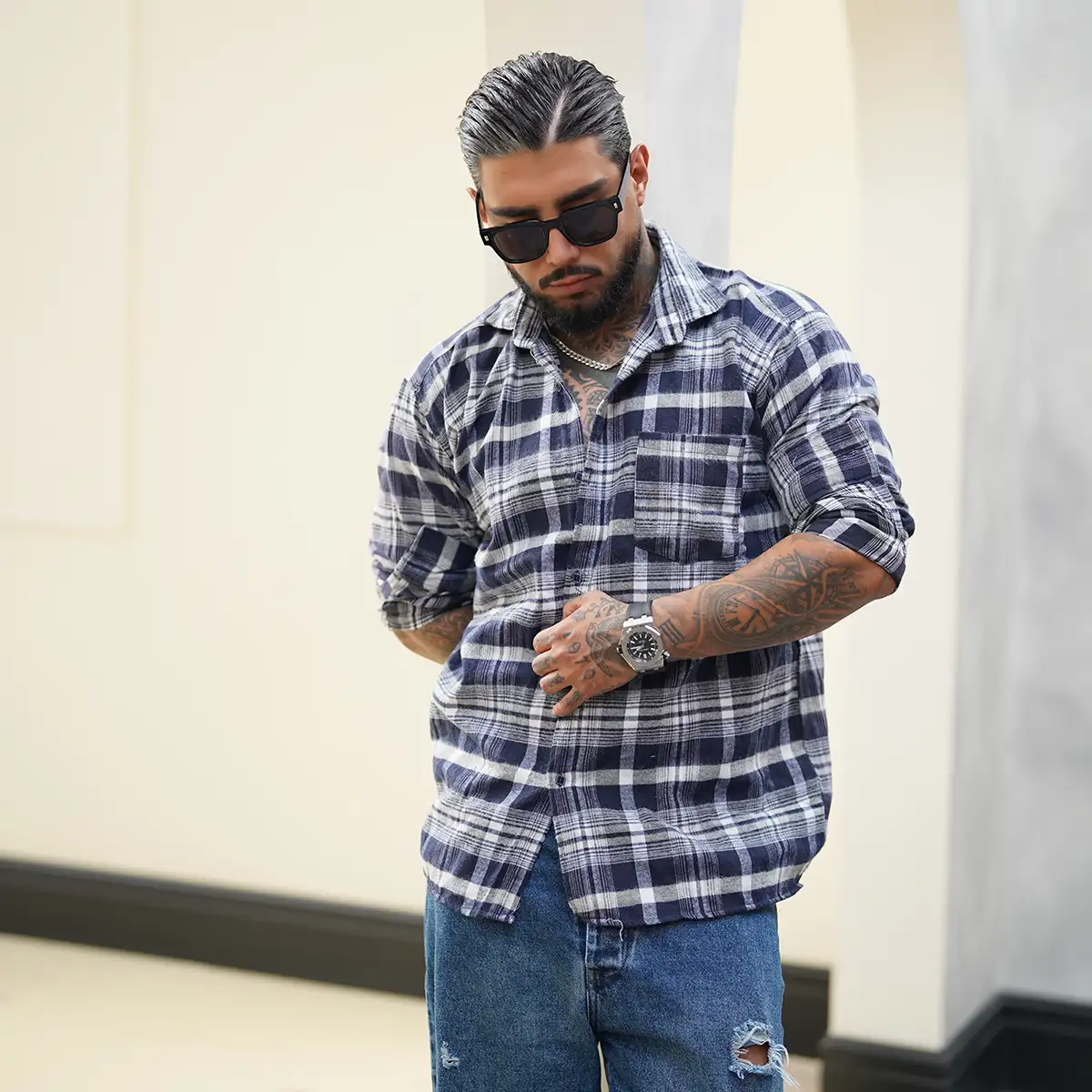 پیراهن مردانه سرمه ای مدل Ramy