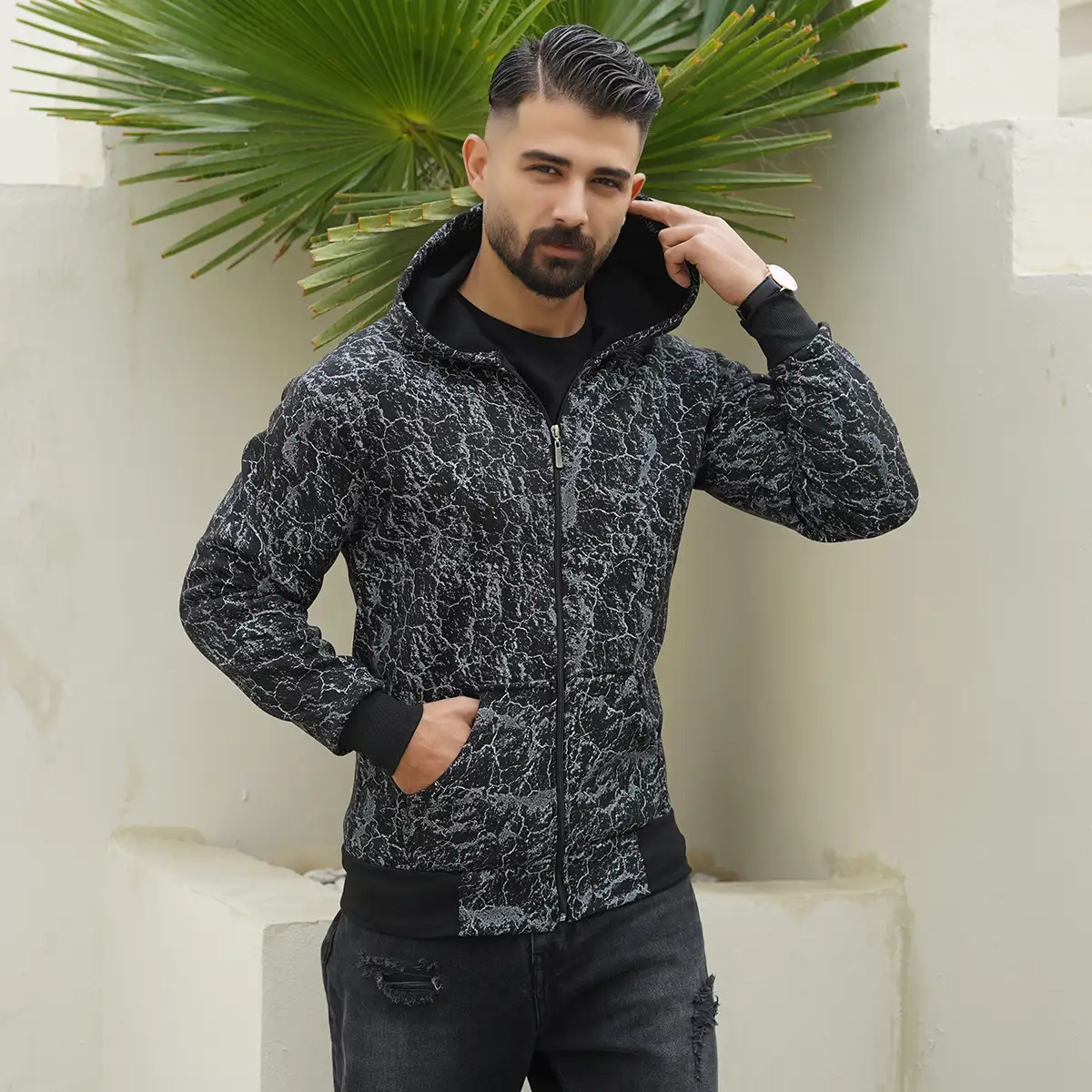 سوییشرت مردانه مشکی -طوسی مدل Tyler