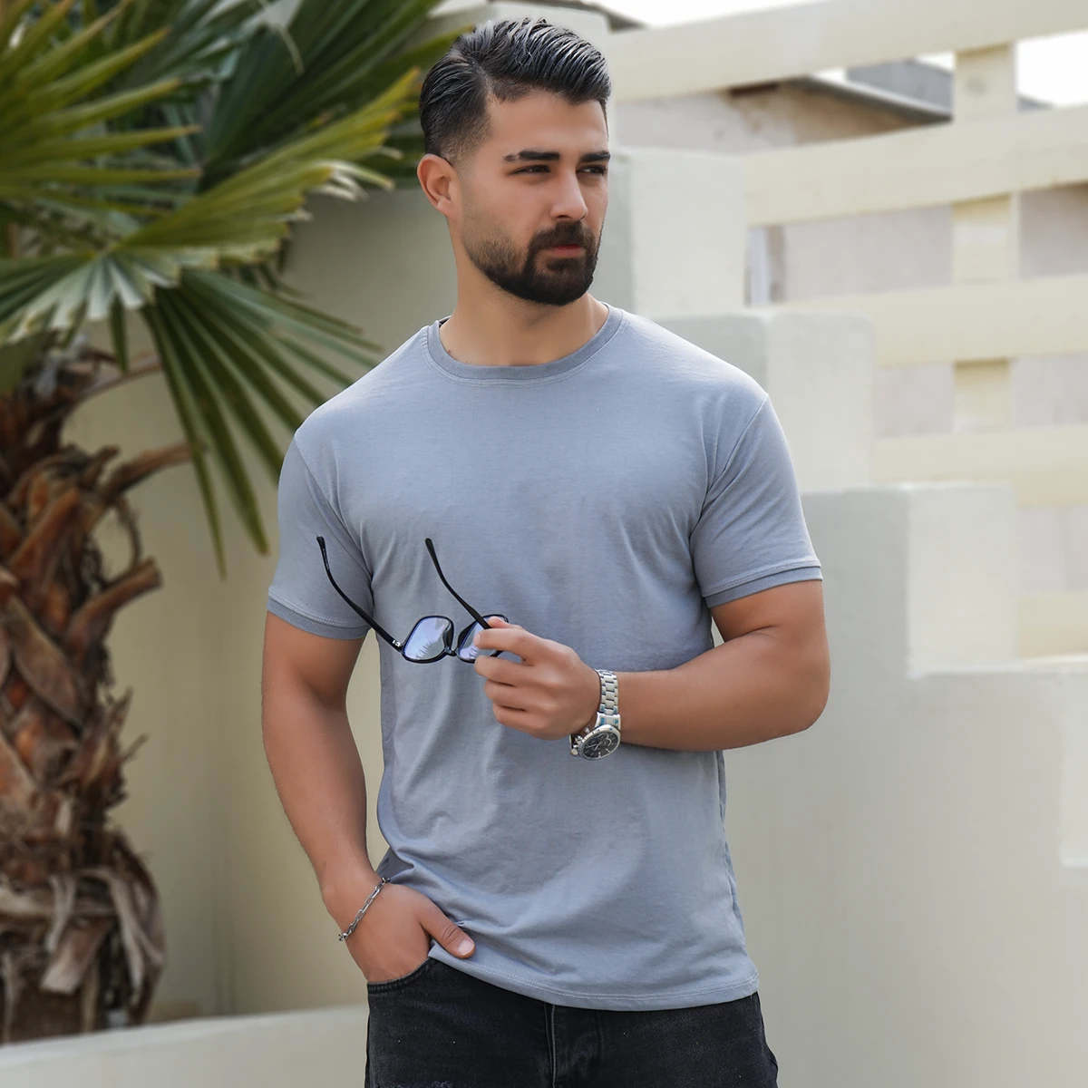 تیشرت ساده طوسی مردانه مدل Edvan