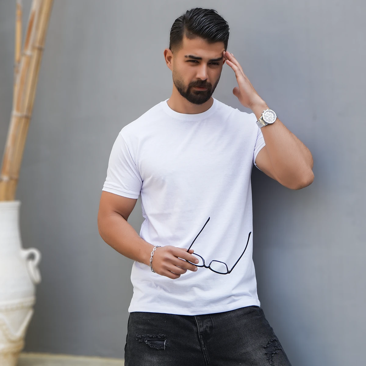 تیشرت ساده سفید مردانه مدل Edvan