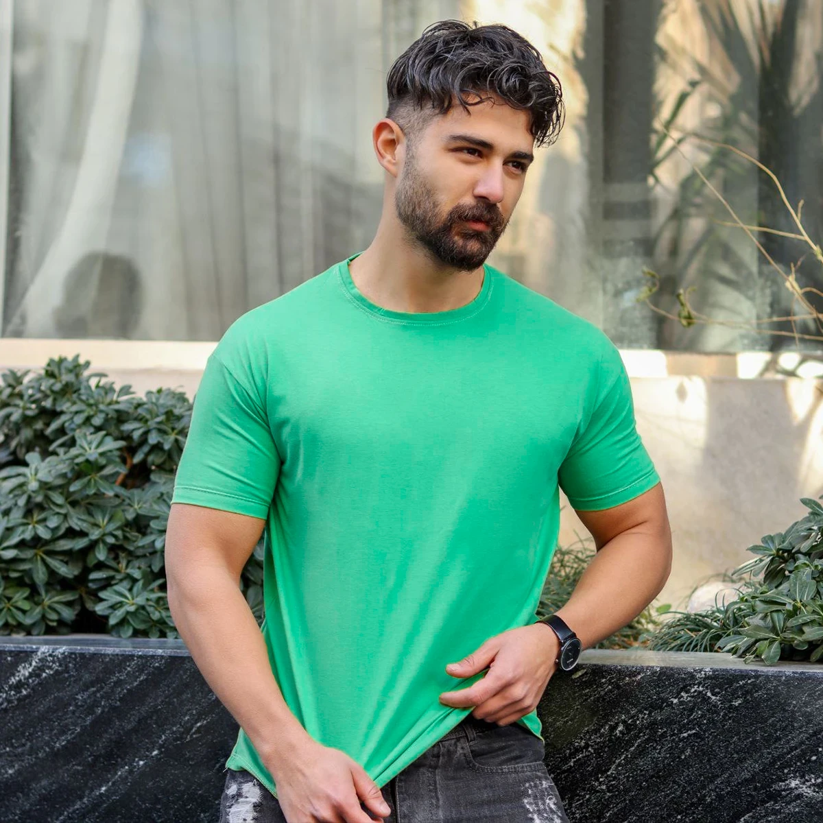 تیشرت مردانه سبز دریایی مردانه مدل Vala