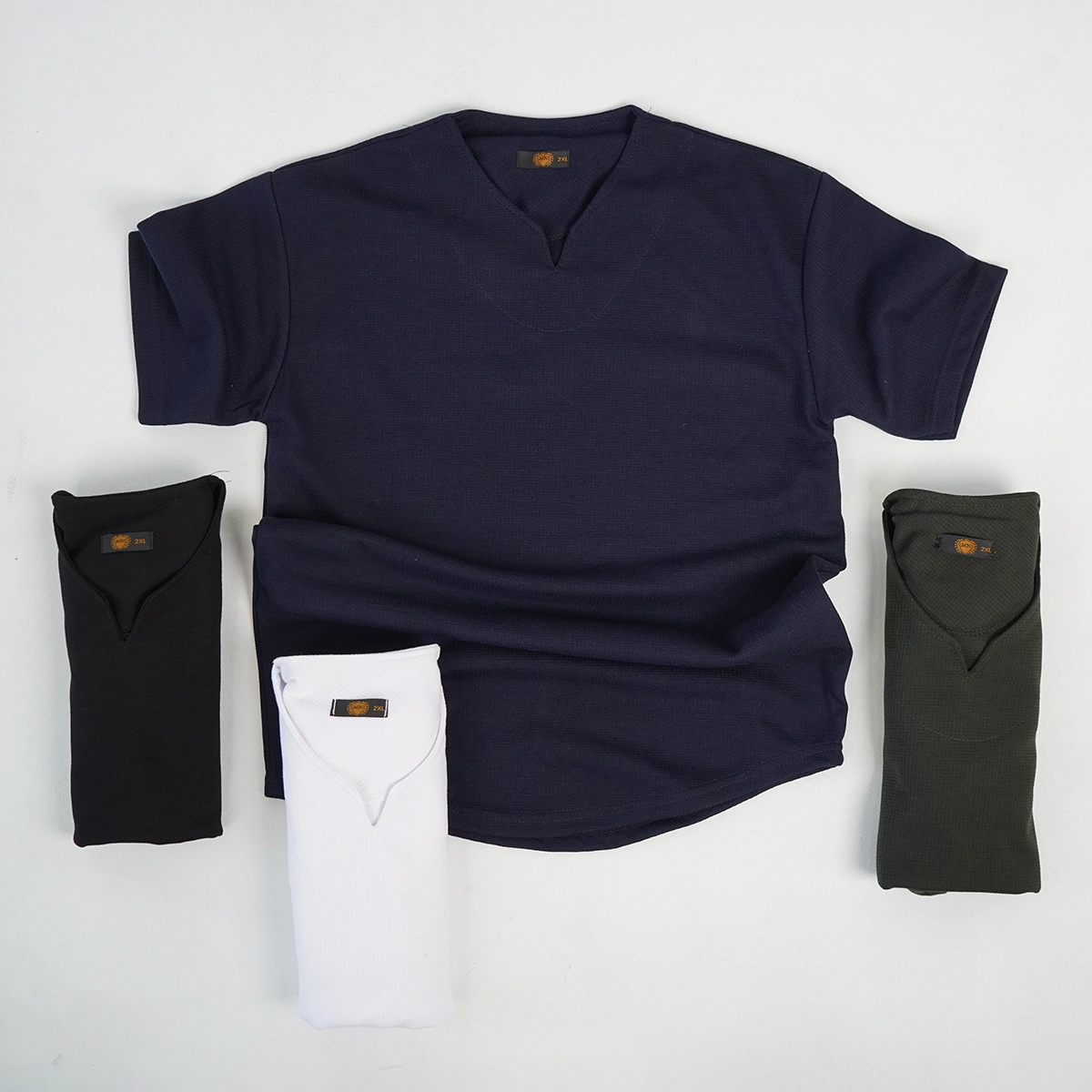 تیشرت سرمه ای یقه کوبایی مردانه مدل Sorad