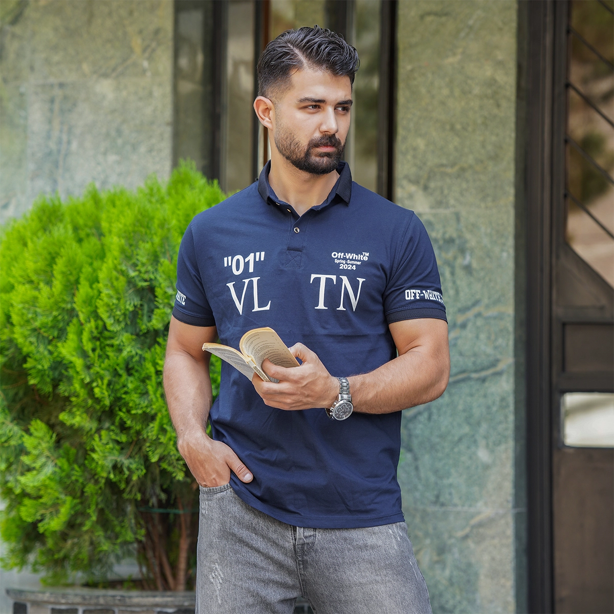 تیشرت مردانه سرمه ای مدل 01-LV