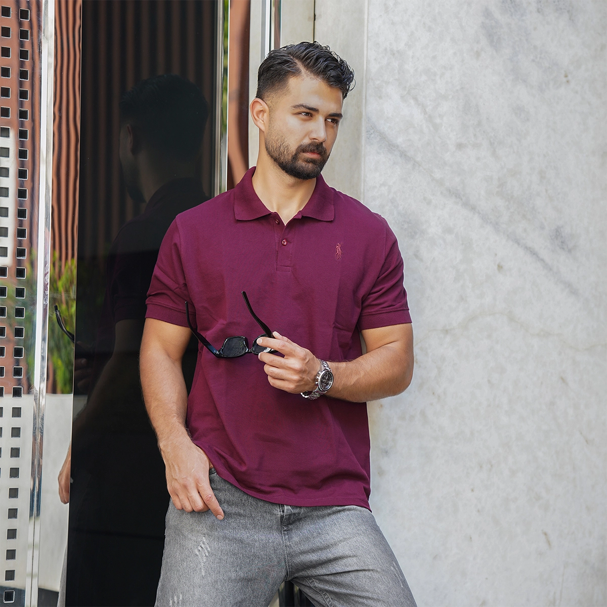 تیشرت مردانه جودون ساده زرشکی مدل Tiamo