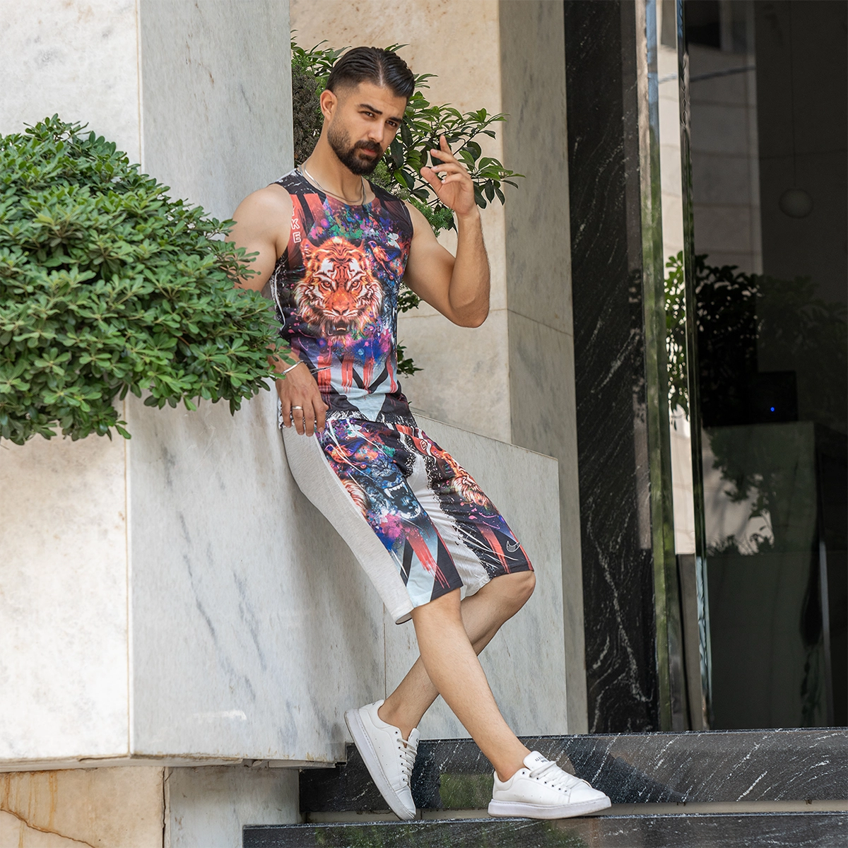 ست رکابی شلوارک مردانه Nike طرح ببر