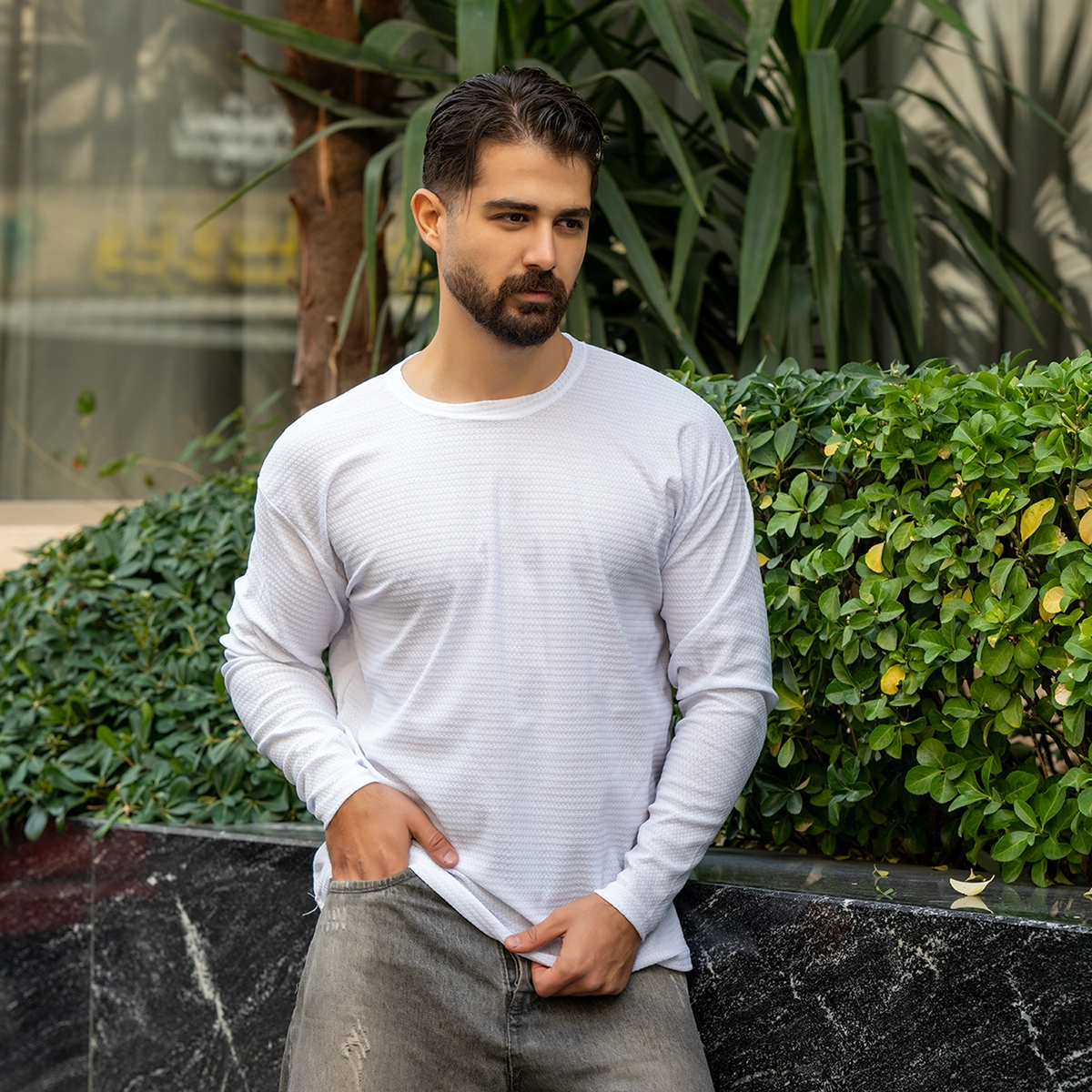 تیشرت آستین بلند مردانه سفید مدل ARSALAN