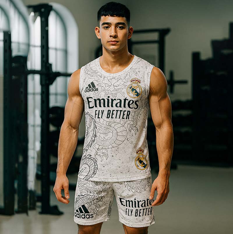 ست رکابی شلوارک مردانه سفید طرح اژدها