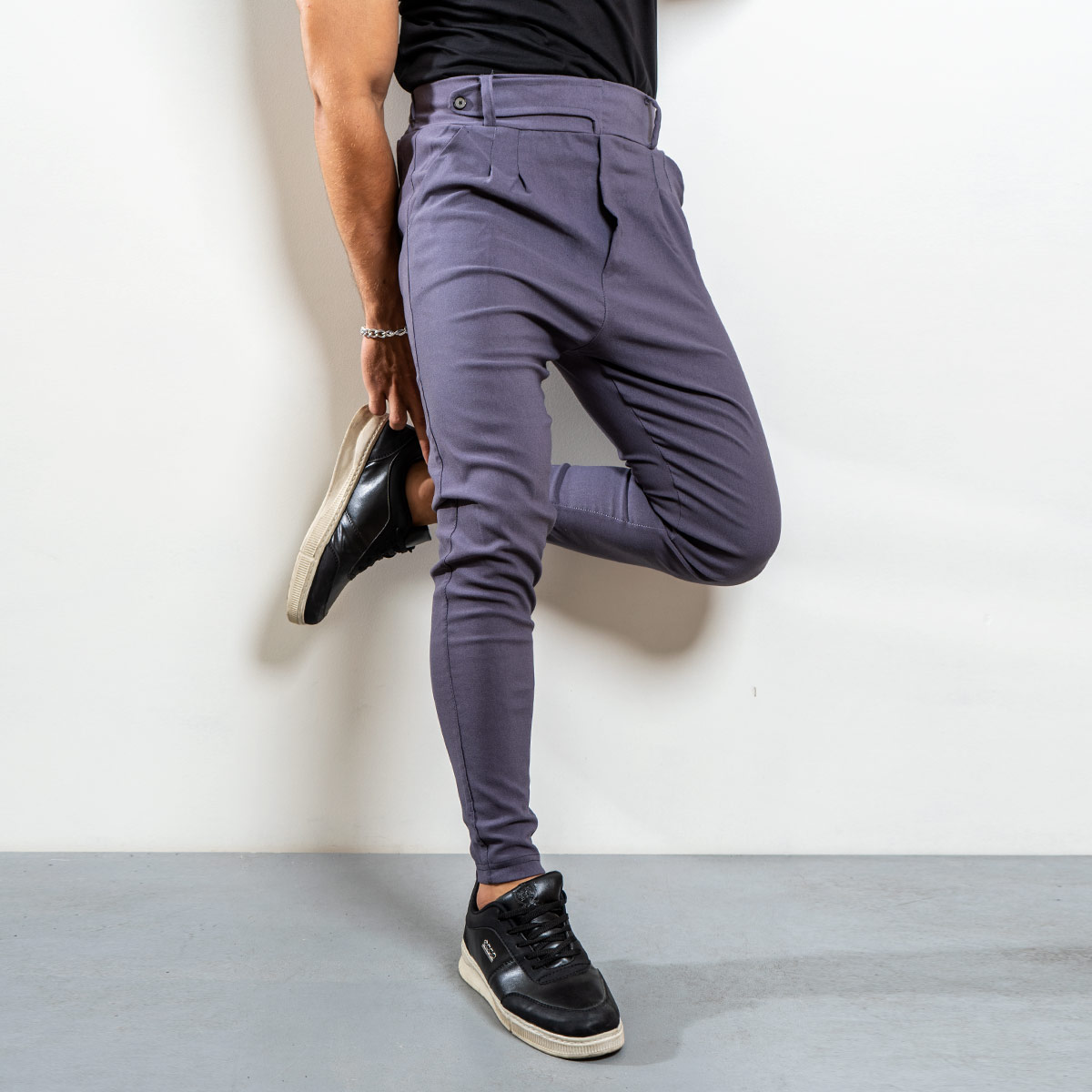 شلوار اسلش کمربندی طوسی مردانه مدل Zaros