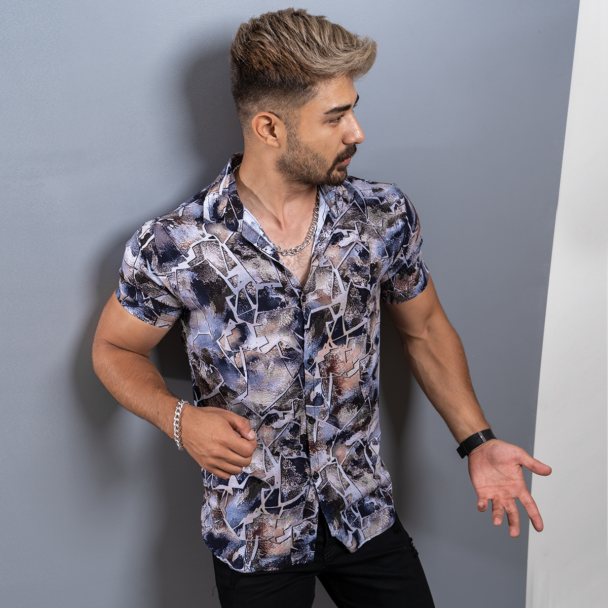 پیراهن هاوایی مردانه مدل Marble