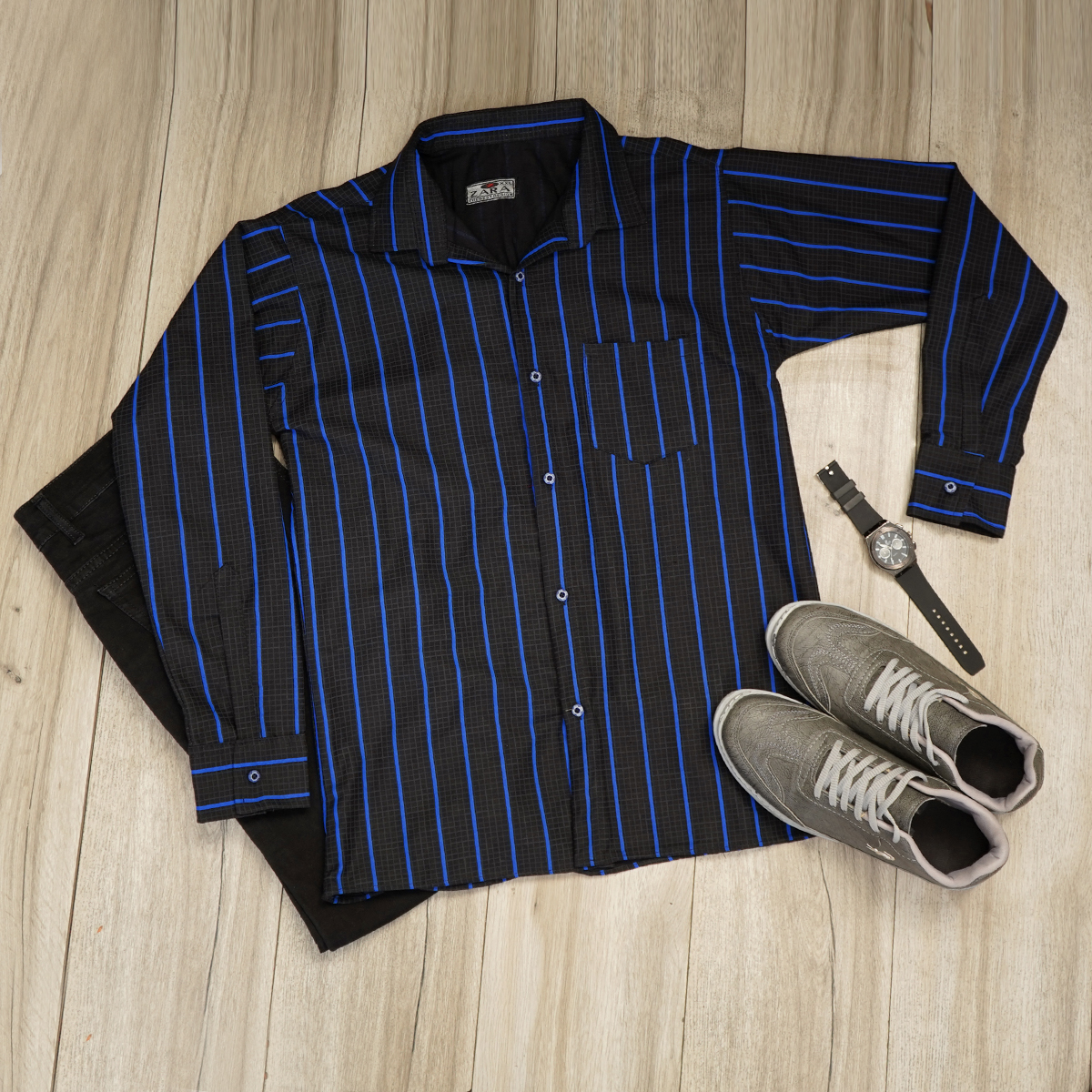 پیراهن مردانه راه راه آبی مدل Melvis